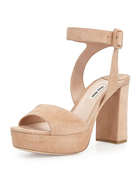 miu miu suede ankle strap platform sandals|Women's suede and leather sandals .